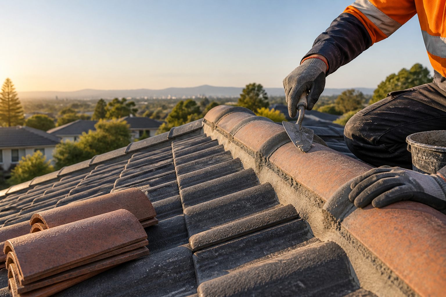 Tiled roof ridge repair detail